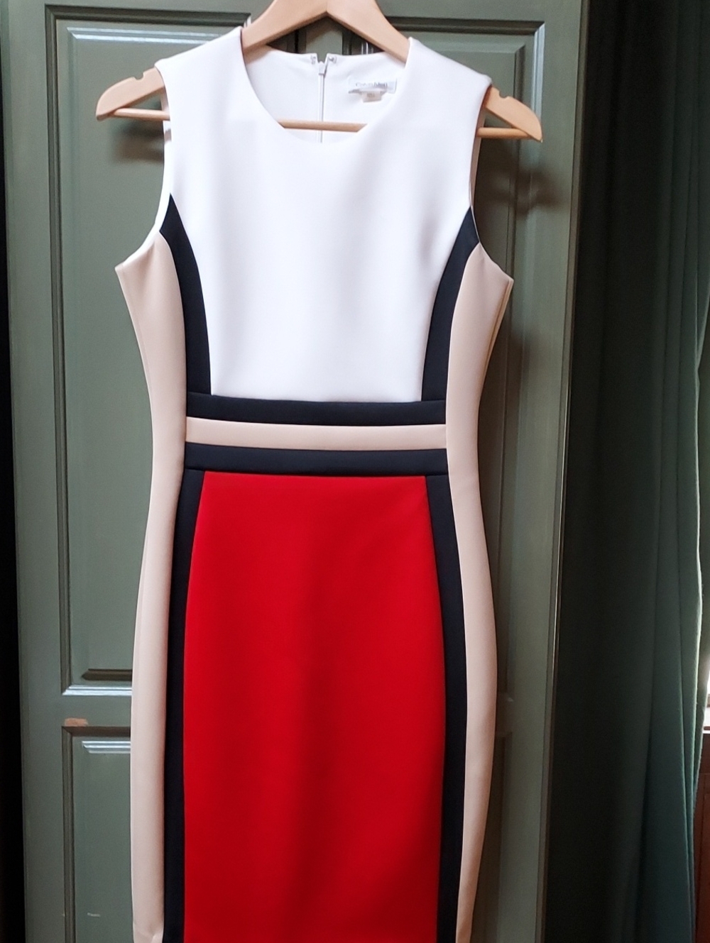 Calvin Klein Sleeveless Colorblock Sheath Dress in Red, White, Black